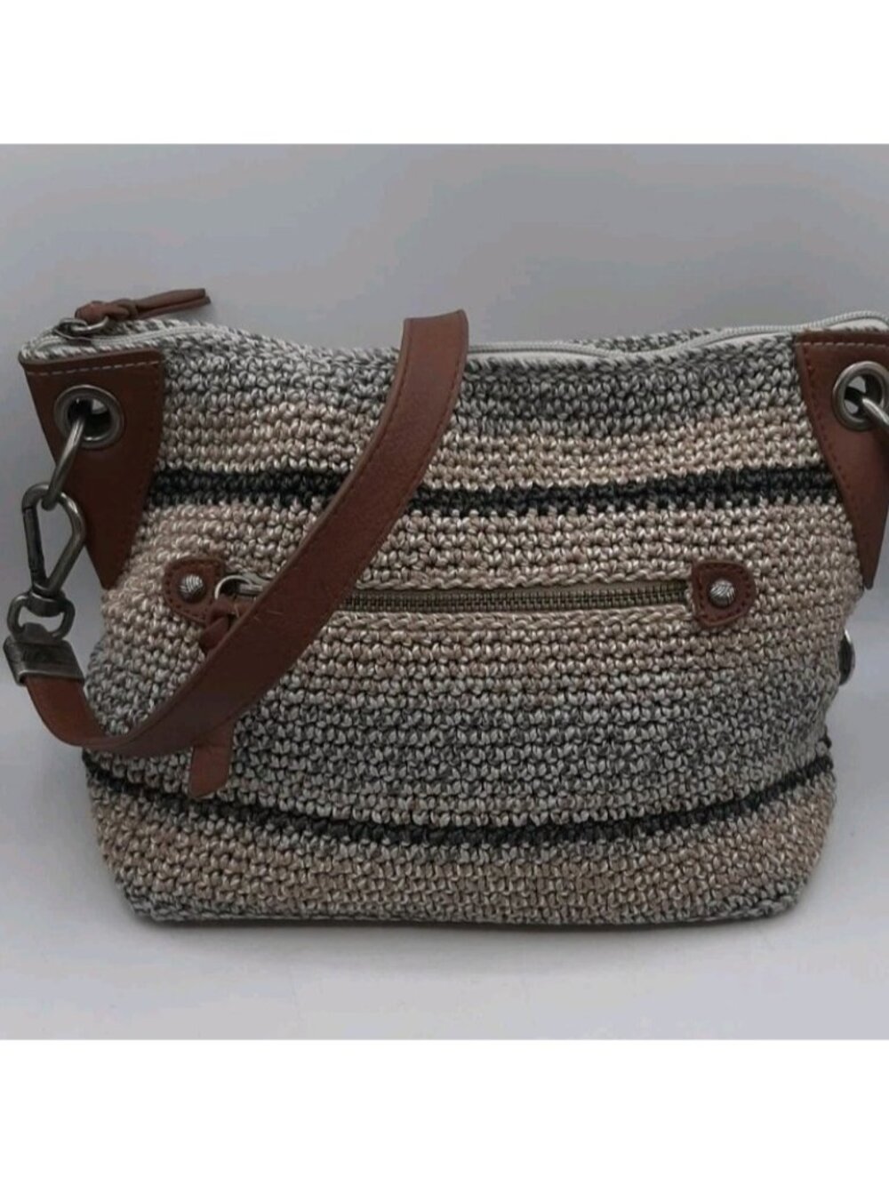 the sak Multi Colored Crochet Purse Taupe Lining BOHO Short Shoulder Bag Tag - Picture 4 of 9